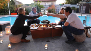 Stylish fireplace-table Augoust Brasero Lounge, corten, with drawer