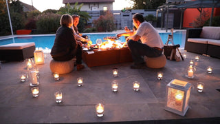 Stylish fireplace-table Augoust Brasero Lounge, corten, with drawer