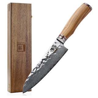 Japoniško Damasko plieno peilis OLEIO Zayiko, Olive Series, Santoku, 17,5 cm