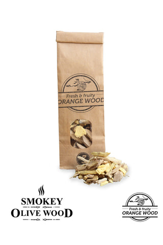 Orange wood shavings SMOKEY OLIVE WOOD, 500 ml, fraction 2-3 cm