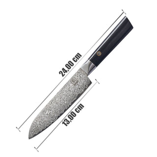 Japoniško Damasko plieno peilis OLEIO Zayiko, Black Edition, mažasis Santoku, 13 cm