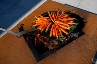 Stylish fireplace-table Augoust Brasero Lounge, corten, with drawer