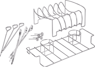 Rinkinys mėsai kepti: 6 iešmai ir 4 termometrai, grotelės šonkauliams bei dvigubas stovas vištoms, NAPOLEON Набор для жарки мяса: 6 вертелов и 4 термометра, решетка для ребрышек и двойная подставка для NAPOLEON